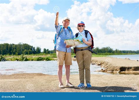 Couple of Active Senior Travelers on Hiking Trip Stock Photo - Image of