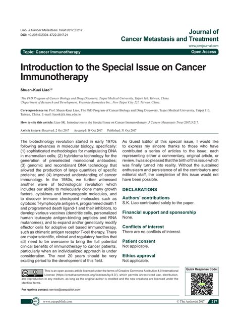 Pdf Introduction To The Special Issue On Cancer Immunotherapy