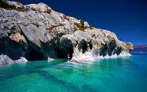 Nature Landscape Cave Cathedral Lake Chile Erosion Water Turquoise Island Rock