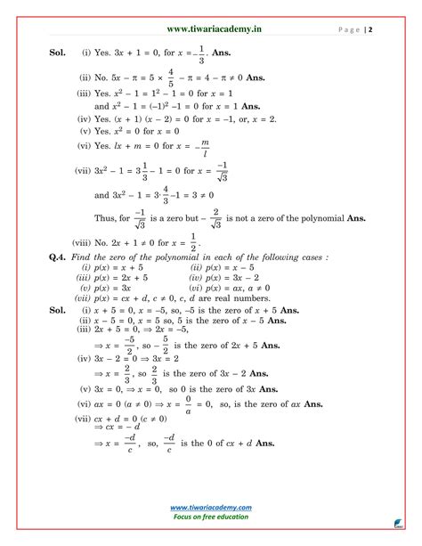 Ncert Solutions For Class 9 Maths Chapter 2 Polynomials In Pdf