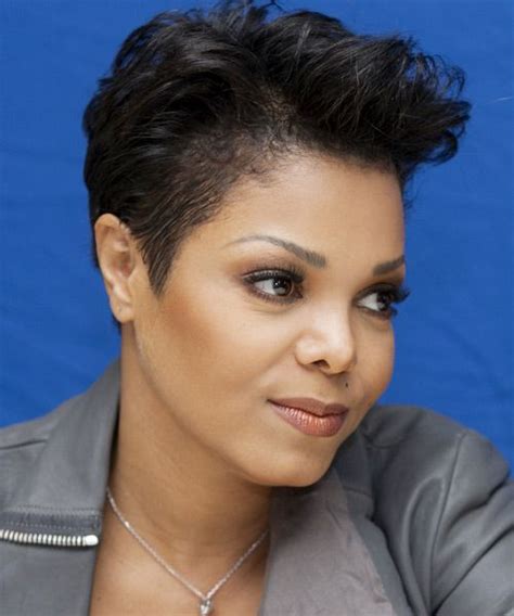 Janet Jackson Short Straight Casual Pixie Hairstyle Black Hair Color Side View Short Hair
