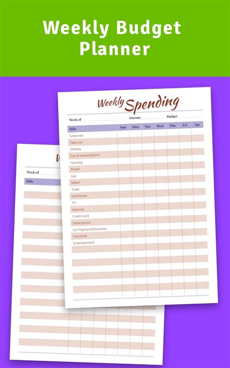 Weekly Budget Planner Printable Template Personal Budget Etsy