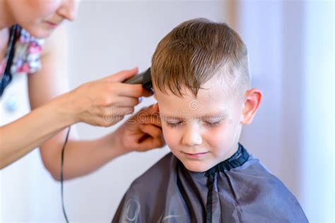 Handsome Little Boy Getting A Hair Cut Stock Photo Image Of Drying