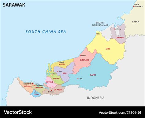 Administrative Map Sarawak Malaysia Royalty Free Vector