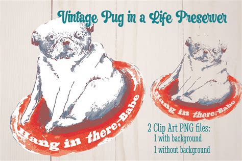 Vintage Pug In A Life Preserver Clip Art Graphic By Wenkat Designs
