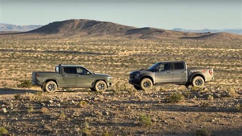 Ford F Raptor R And Rivian R T Battle In High Speed Off Road Race