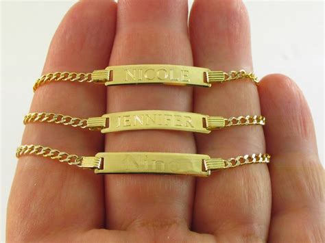 Baby Id Name Bracelet 14k Yellow Gold Gold Cuban Link For Etsy