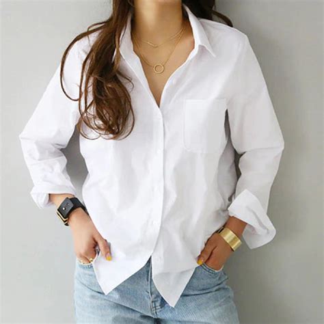 Women Classic Blouse Shirt Top Long Sleeve Casual White Etsy In 2021