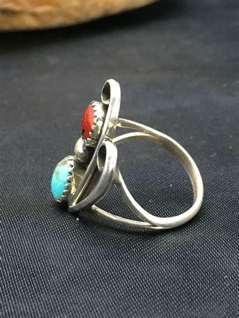 Native American Sterling Silver Blue Turquoise Coral Ring Set Etsy