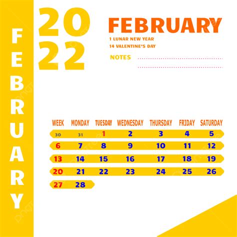 February Vector Design Images Note For February 2022 Calendar Notes