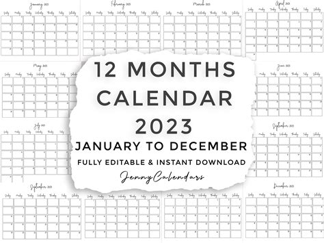 Editable And Printable 2023 Calendar January To December 2023 Etsy