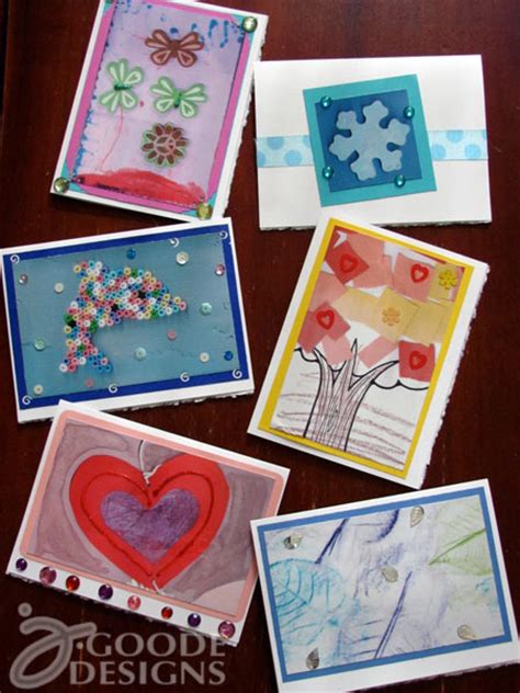 Start with a few cards. Make greeting cards with kids art - Projects for Preschoolers