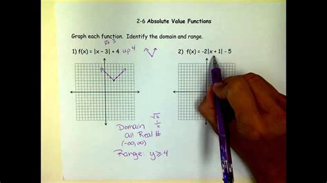 H ( x) = { x 2 if x ≤ 5 x + 20 if x > 5. Graphing Absolute Value Functions & finding range and ...