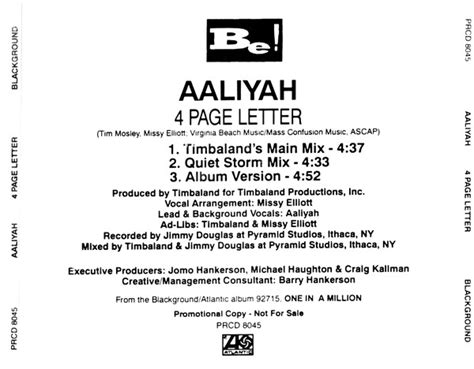 Aaliyah 4 Page Letter 1997 Cd Discogs