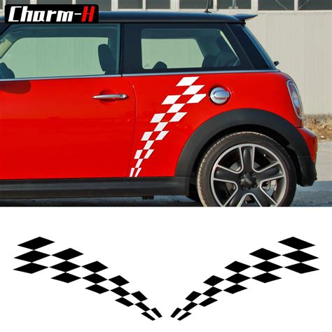 2 Pieces Checker Flag Door Side Stripes Decal Stickers For Mini Cooper