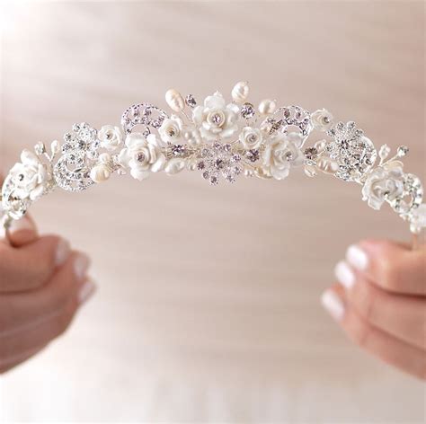 Discover beautiful bridal tiaras inspired by royal weddings. Rhinestone & Pearl Wedding Tiara Bridal Hair Accessory Pearl