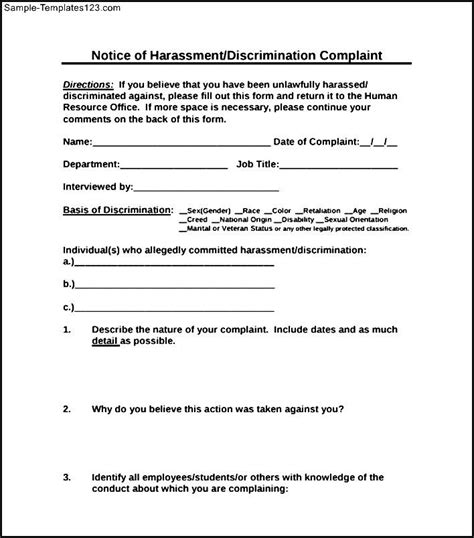 Sample Harassment Complaint Letter Template Business Format