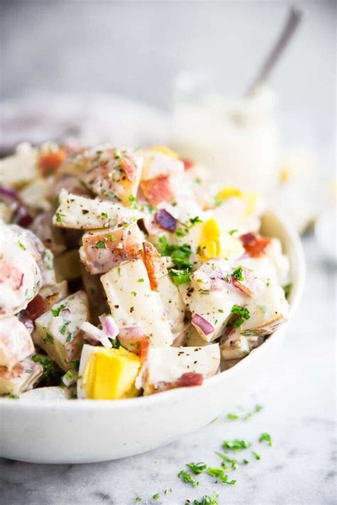 What's in deviled egg potato salad? Creamy Whole30 Potato Salad | The Movement Menu