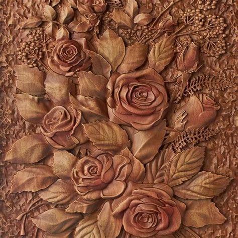 Carved Flowers Wall Art Bouquet Of Roses Wood Carving Flowers Etsy