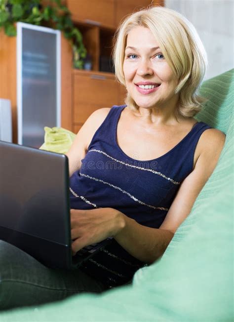 Mature Woman Using Laptop Stock Image Image Of Relaxed