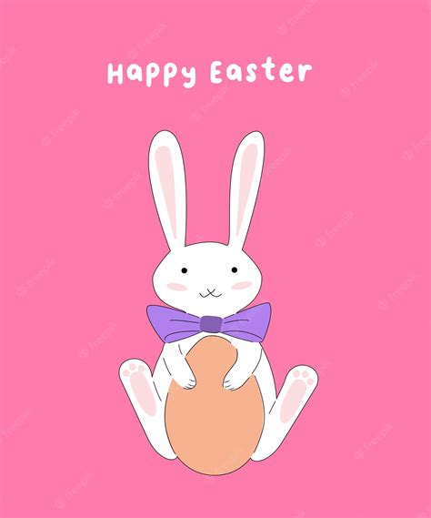 Premium Vector Cute Little Rabbit Sits With Easter Egg