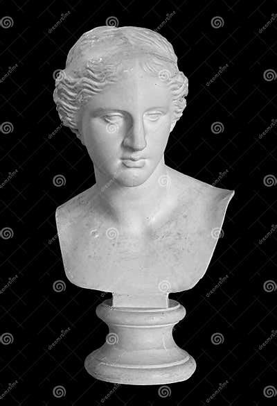 Gypsum Copy Of Ancient Statue Venus Head Isolated On Black Background
