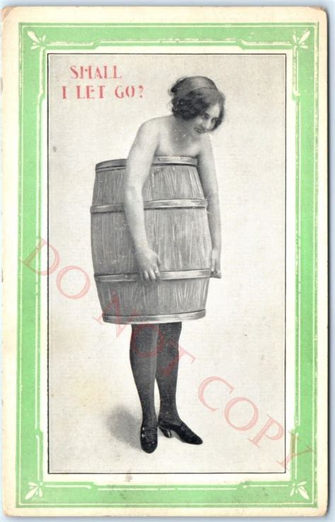 C S Risque Freaky Girl Topless In Barrel Let Go Litho Photo Pinup