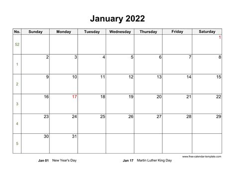 2022 Horizontal Calendar Printable