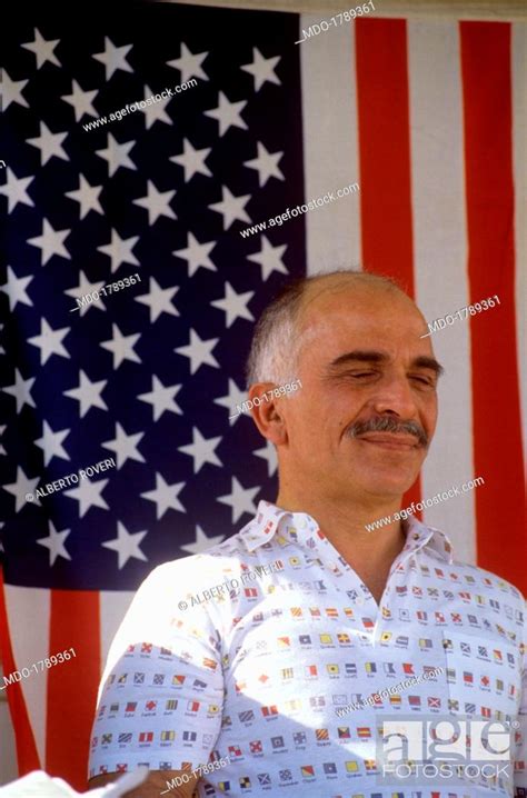 King Hussein Of Jordan Smiles Relaxed With Eyes Almost Closed Stock
