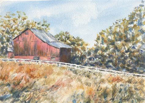 Fallston Red Barn Painting Watercolor Painting Country Etsy Red