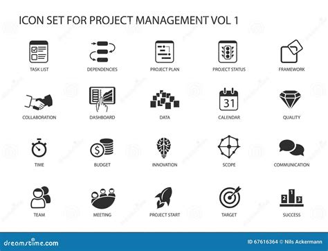 Project Management Icon Set Various Symbols For Managing Projects
