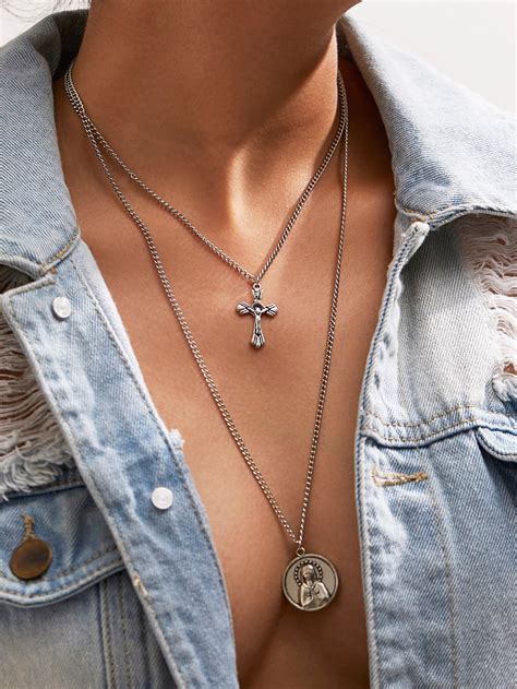Double Layered Cross Pendant Necklace Emmacloth Women Fast Fashion Online