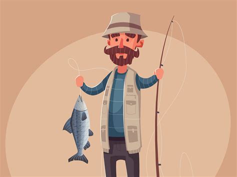 Happy Fisherman Cartoon Character Design Fisherman Illustration