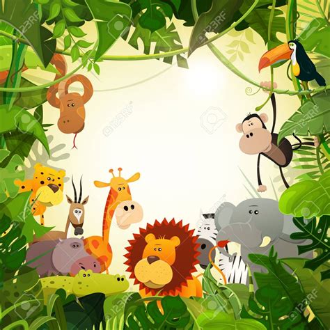 Illustration Of Cute Various Cartoon Wild Animals From African Savannah