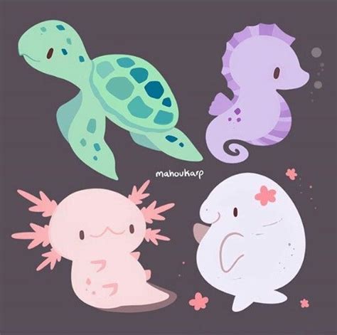 Choose your favorite axolotl drawings from millions of available designs. Chibi turtle, seahorse, manatee, axolotl by Mahoukarp ...