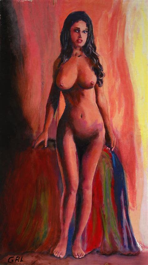 Fine Art Female Nude Jean Standing Original Multimedia Painting Painting By G Linsenmayer Fine