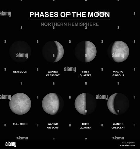 Phases Of The Moon Chart Northern Hemisphere New And Full Moon Stock