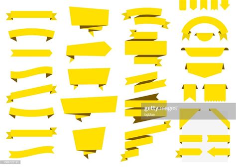 Set Of Yellow Ribbons Banners Badges Labels Design Elements On White