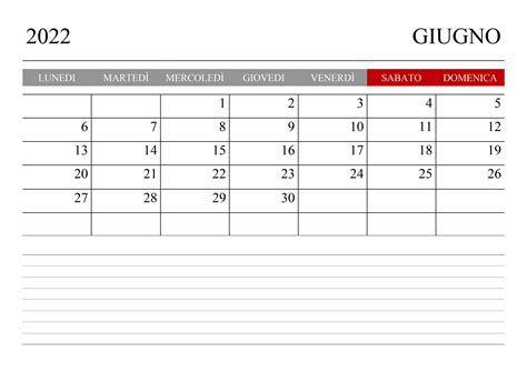 Calendario Giugno 2022 Calendario Su - Aria Art