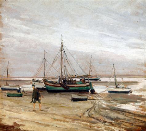 Beach With Fishing Boats Probably On Fano Painting By Heinrich Dohm