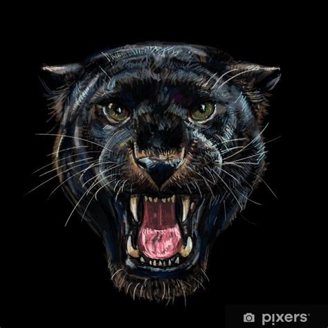 Sticker Roaring Black Panther On Black Background Pixersus In 2023