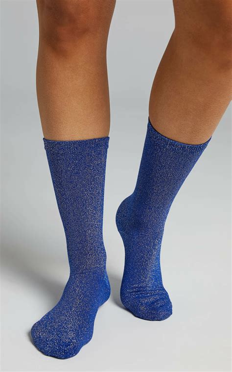 Apryl Socks In Blue Glitter Showpo Nz