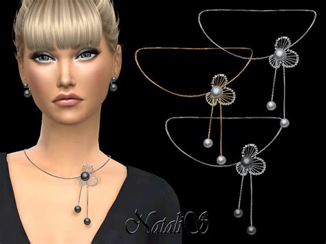 The Sims Resource Natalisdiamonds And Pearl Flower Design Necklace