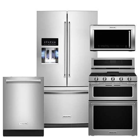 Range, dishwasher and over the range microwave in panel ready. KitchenAid® 4 Piece Kitchen Package-Stainless Steel ...