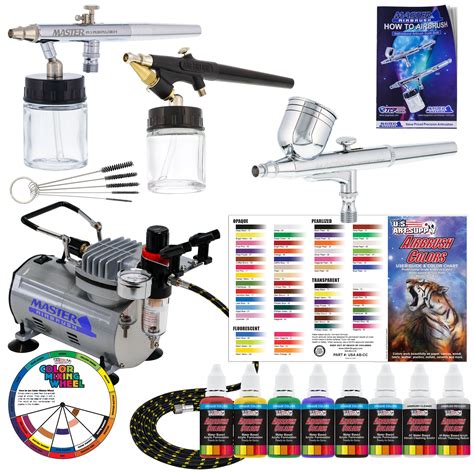 3 Airbrush Professional Airbrushing System Kit 6 Primary Colors