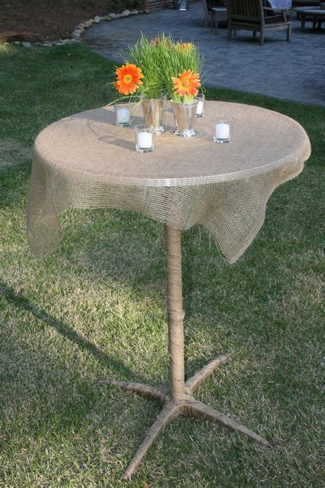 Cocktail Height Tables Wrapped In Burlap Outdoor Table Outdoor Decor Outdoor Furniture