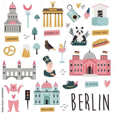 Set Of Famous Symbols And Landmarks Of Berlin Vector Bright Set Of