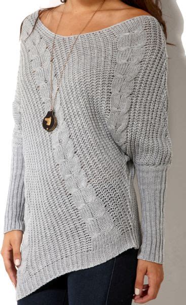Akira Off Shoulder Cable Knit Sweater In Grey In Gray Grey Lyst