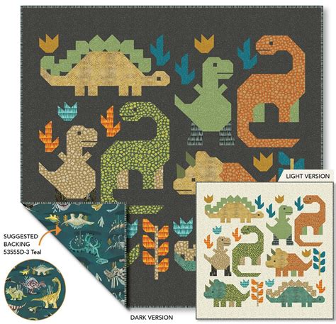 Dinosaurs Quilt Kit Dark Version Made With Age Of Dinosaurs Fabric