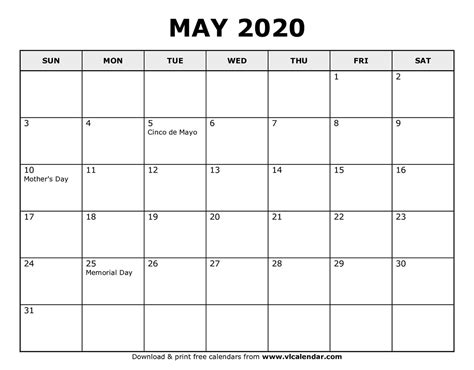 Suitable for appointments and engagements, as yearly, monthly or weekly planner, activity planner, desktop calendar, wall. Printable May 2020 Calendars